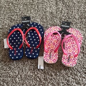 Sonoma Kids Flip Flops - Blue Stars and Pink Flowers